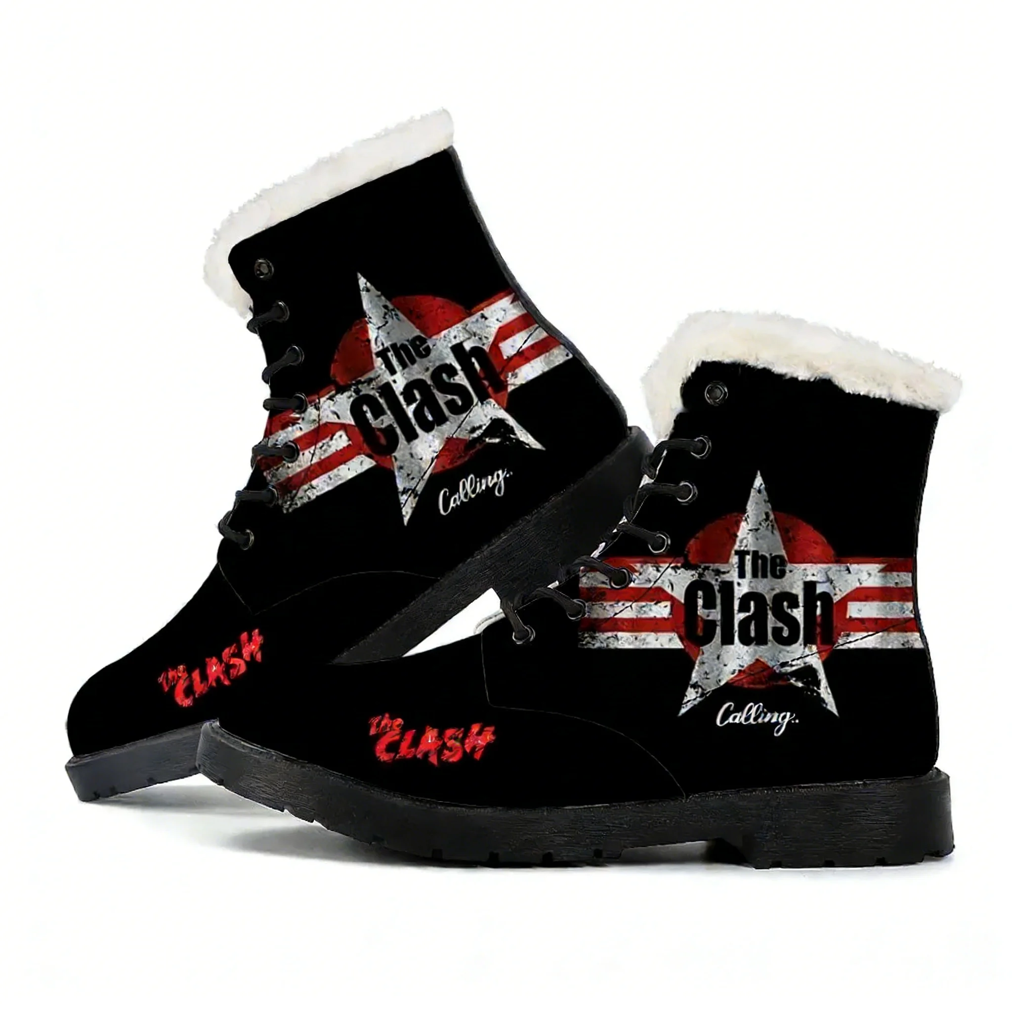 

The Clash Rock Band Plush Boots Mens Womens Teenager Shoes Outdoor Casual Boot Light Couple High quality Customize Boots