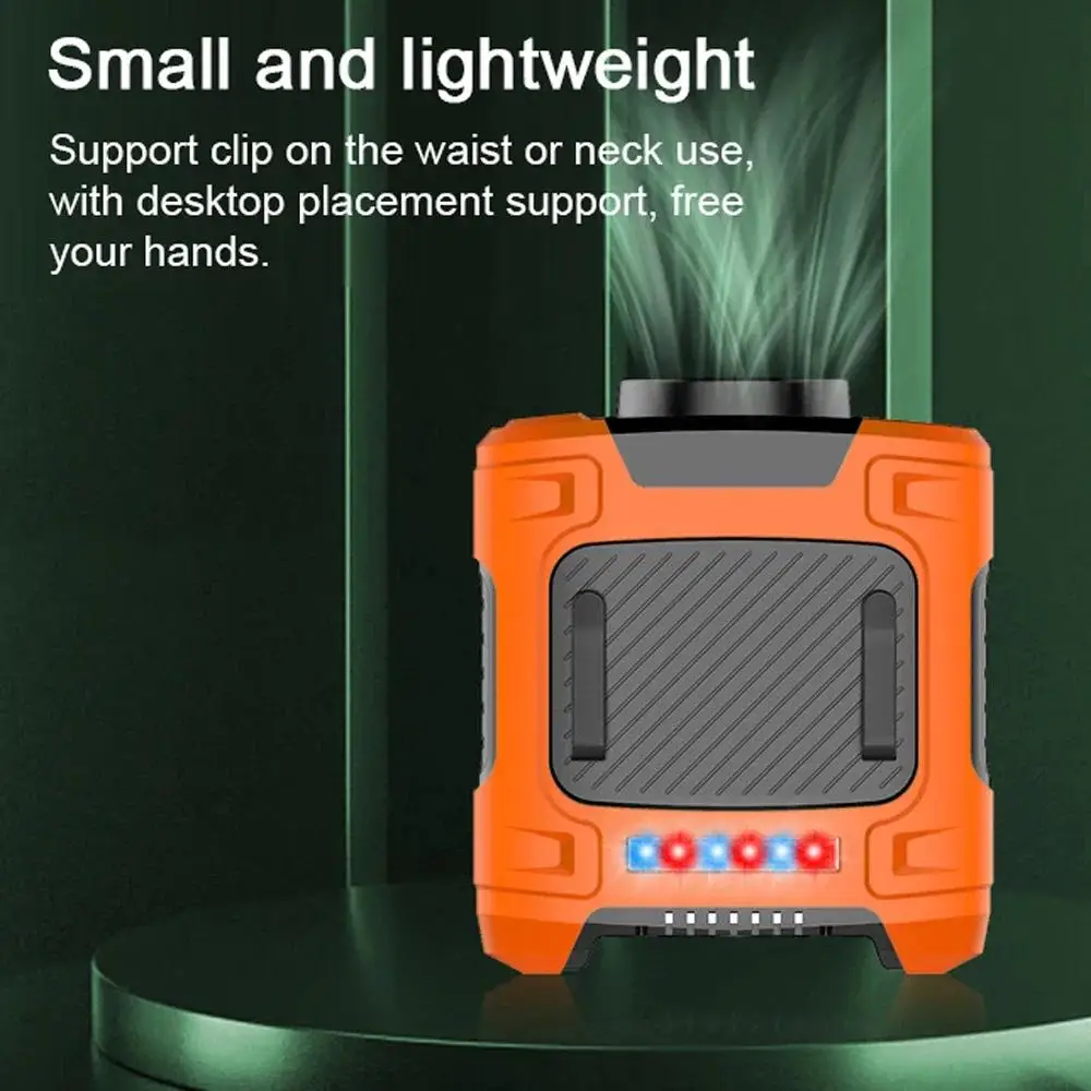 Outdoor Portable Waist Clip Fan 10000MA Cooling Necklace Fan Power Bank with LED Light  3 Wind Speeds for Fishing Camping Hiking