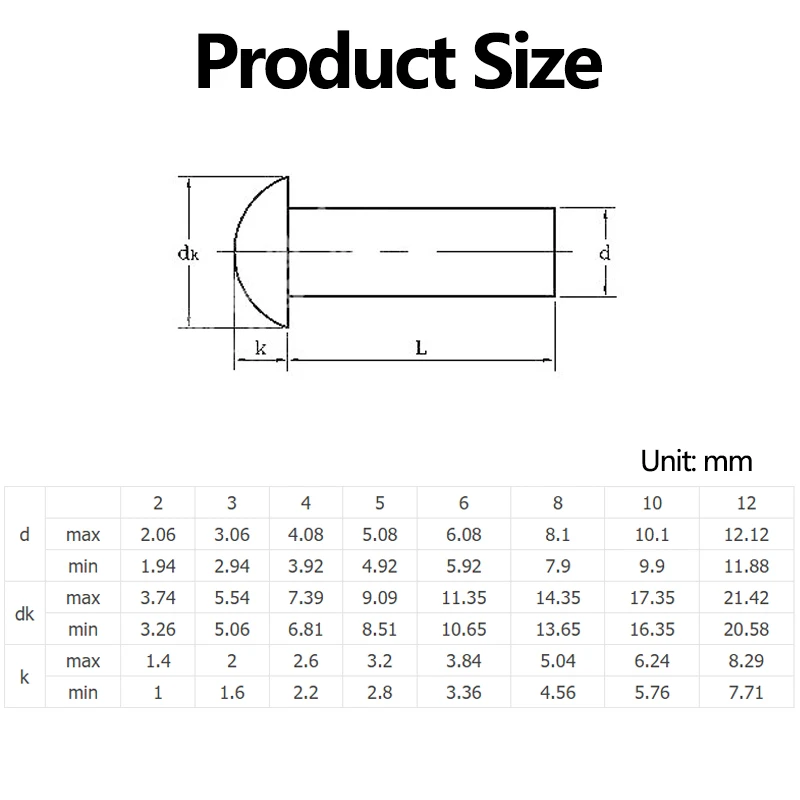 Aluminum Solid Round Head Rivet Alloy Self-plugging Rivet Semi-round Head Hammer Type Solid Rivet GB867