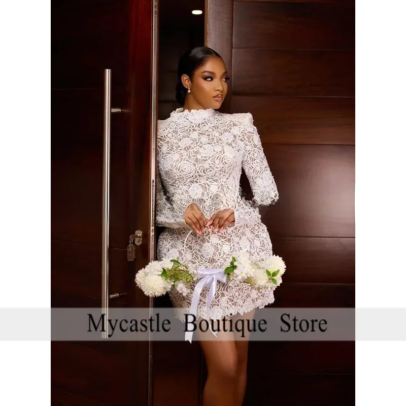 New Short Wedding Dresses for Bride 2026 Long Sleeve Civil Mini Engagement Ceremony Party Gown Bridal Shower Dress Customized