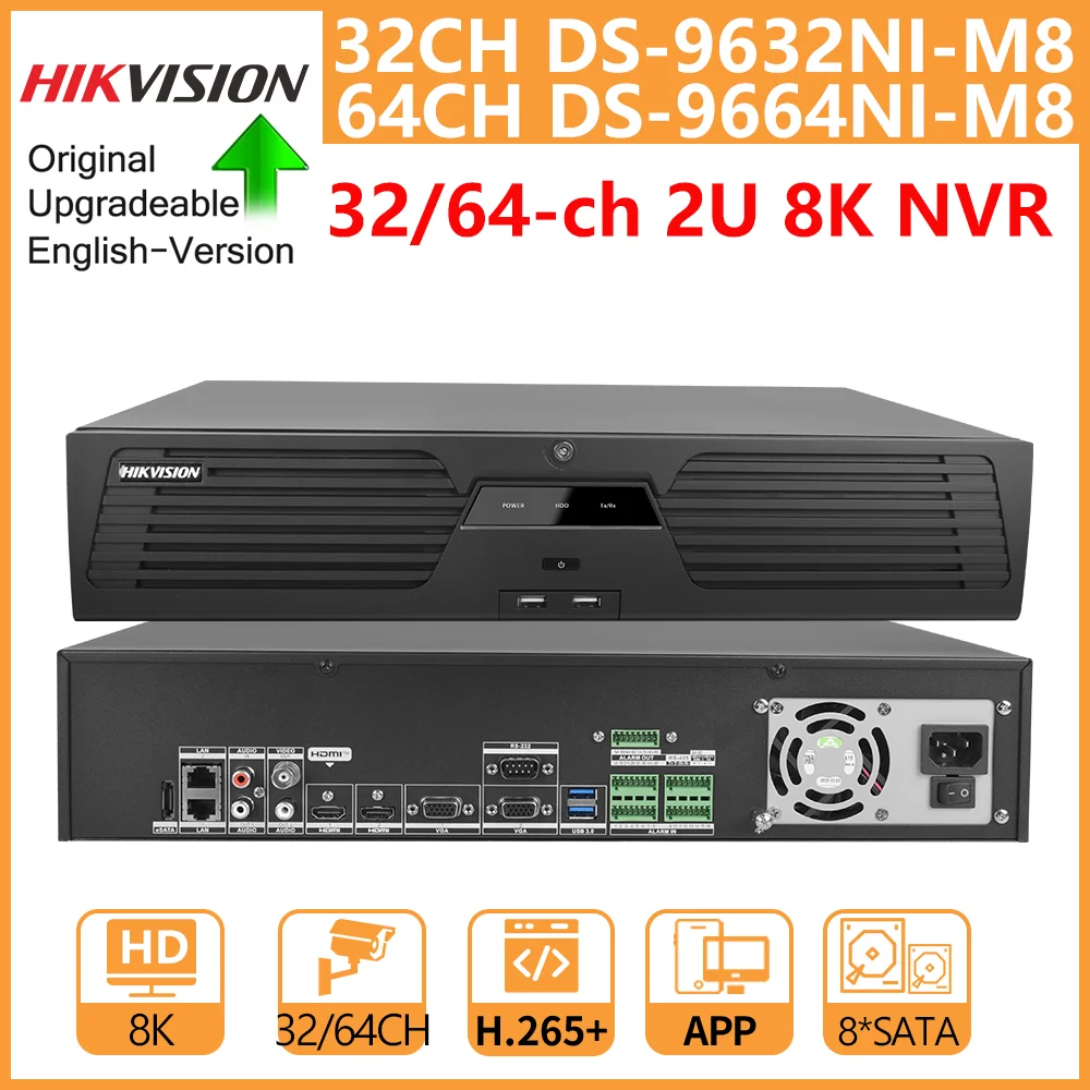 Hikvision 8K NVR 2U 8-SATA 2-HDMI 2-VGA 32-канальный DS-9632NI-M8 64-канальный DS-9664NI-M8 Поддержка сетевого видеорегистратора RAID