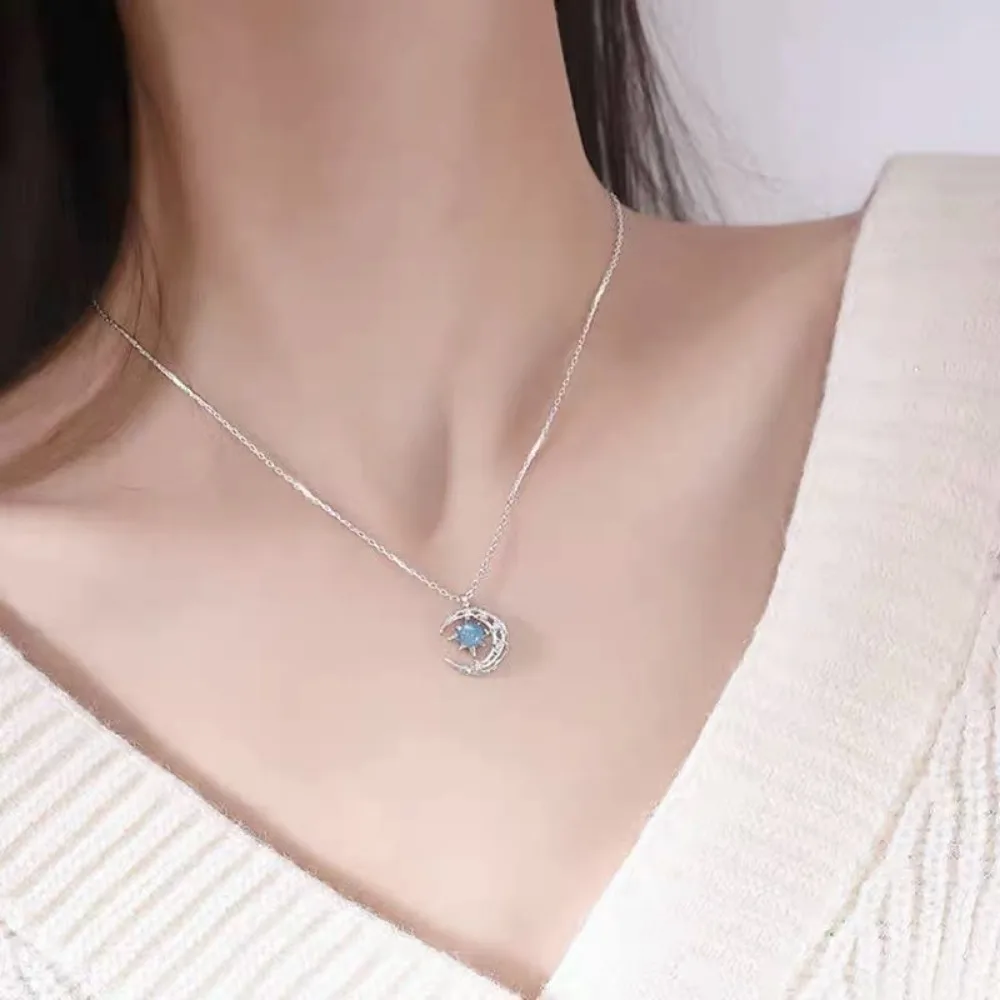 Simple Delicate Elegant Fashion Dream Star Sun Moon Moonstone Necklace Female Collar Chain Wedding Party Pendant NecklaceJewelry