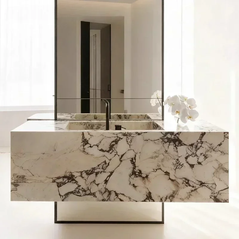 #Seamless Basin Bathroom Table Hotel Villa Light Luxury High End Simple Hand Wash Face Wash Table Furniture Rock Slab Integrated