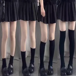 Solid Color Black White Long Socks Women Stockings JK Girls Thigh High Stockings Velvet Breathable Knee High Socks Stockings Sox