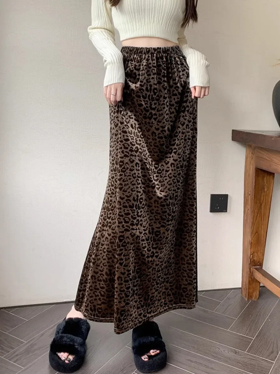 

Women Leopard print A-Line Long Skirts Y2k Harajuku Korean Vintage 90s Aesthetic High Waist Skirt 2000s Trashy Clothes 2024