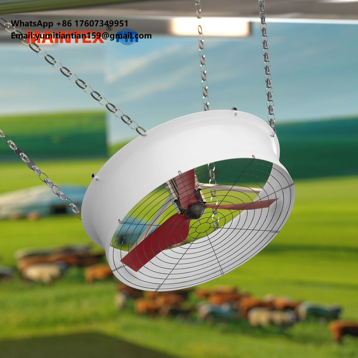 

1500 Вт Вентиляторы Frp для скота, 3 лопасти, IP66, трехфазный подвесной вытяжной вентилятор для крупного рогатого скота, вентилятор для молочной фермы, коровий сарай