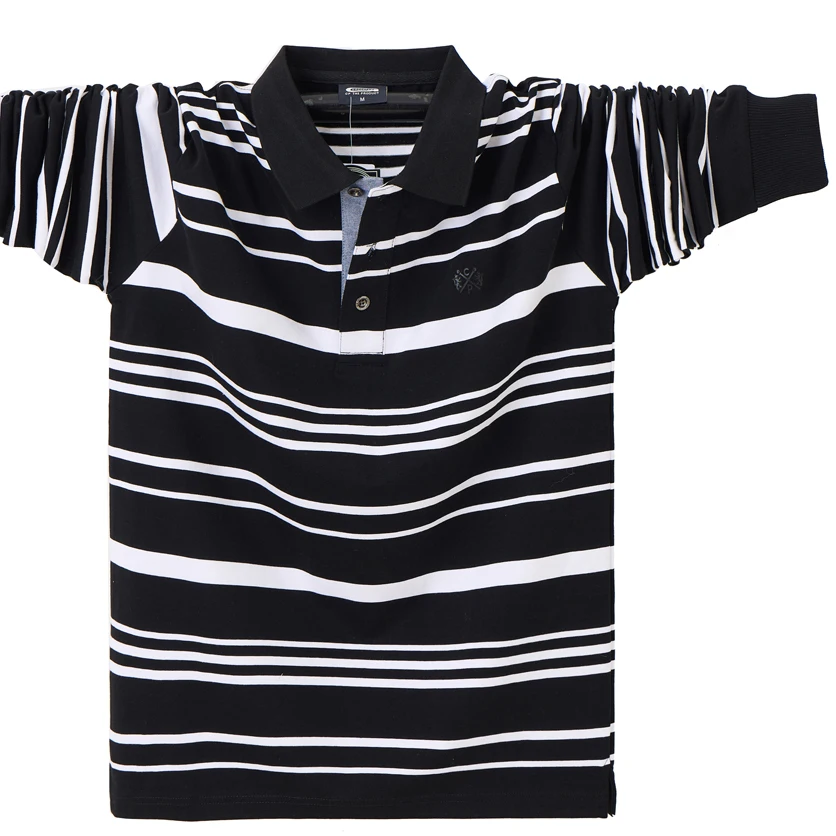 Men's Striped Long Sleeve T-Shirt Business casual loose lapel POLO shirt for men Large size 5XL 6XL 7XL
