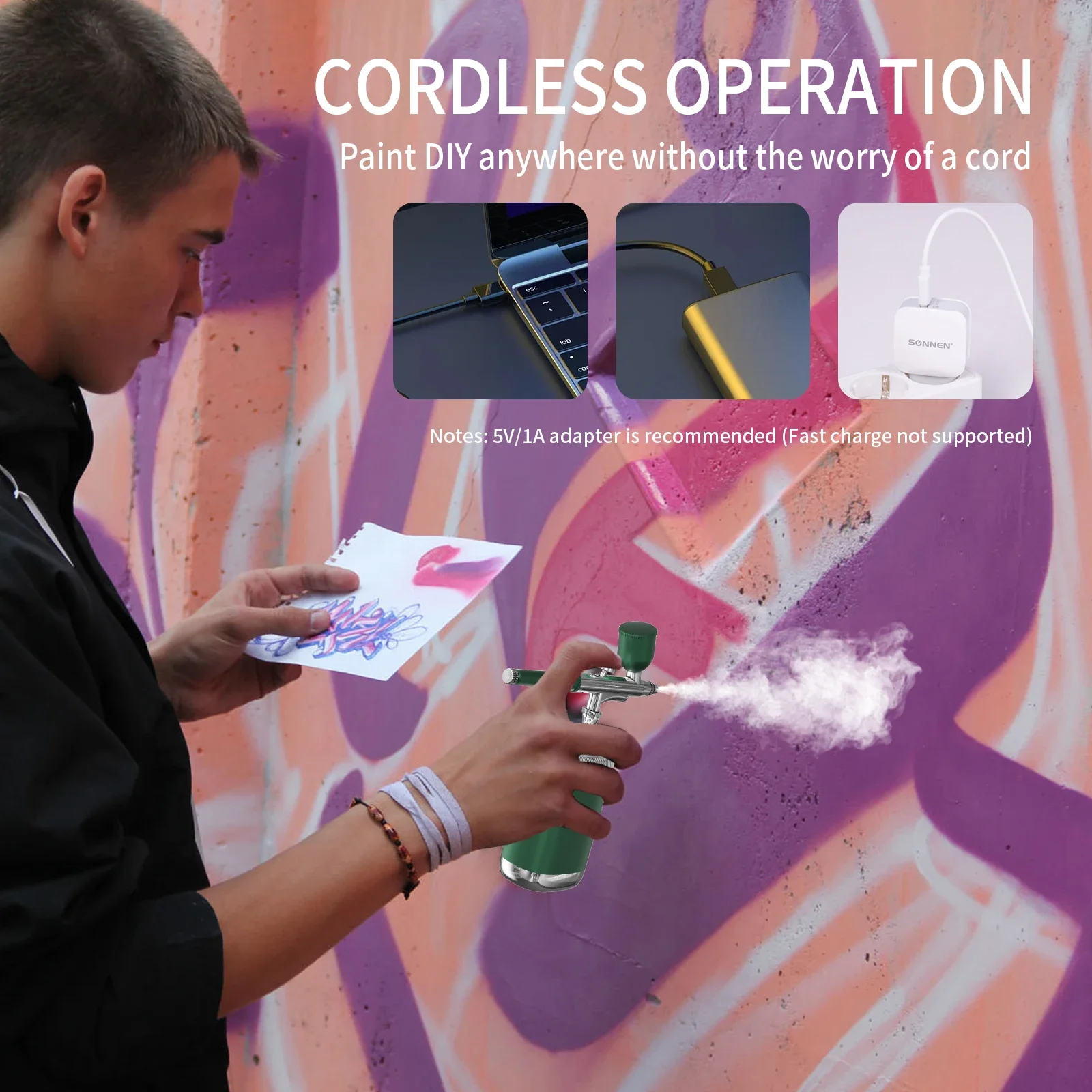 مجموعة البخاخة اللاسلكية المحمولة، ضاغط لاسلكي لفن الأظافر، طلاء حرفي للمكياج، بخاخة مدمجة متعددة الاستخدام