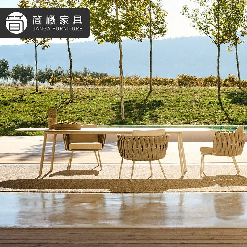 Villa courtyard garden table and chair terrace waterproof sunscreen rock slab long table leisure hotel bed and breakfast balcony