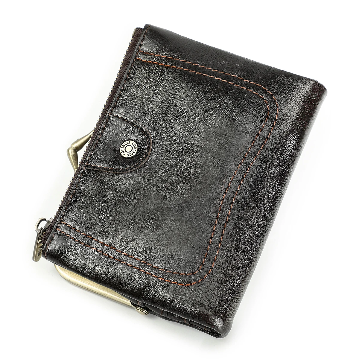 CONTACT'S Genuine Leather Kiss Lock Women Short Wallets Metal Frame Card Holder Coin Purse Money Clip Female Bag Handbag Ladies