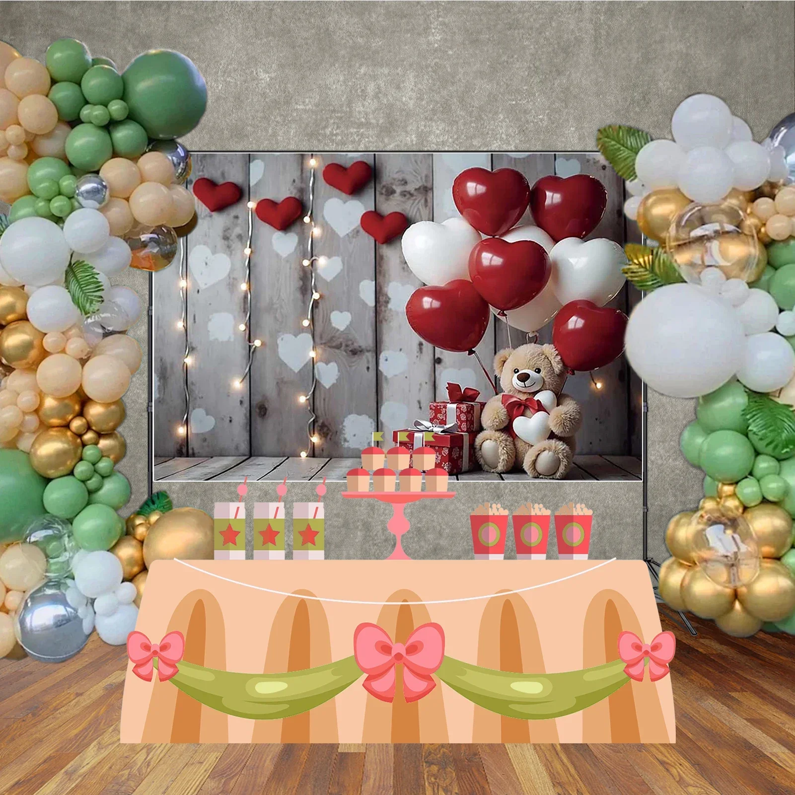 MOON.QG تيدي بير فتاة صبي حفلة عيد ميلاد ورق حائط للزينة ملصق خلفية فوتوزون خلفية التصوير استوديو الصور