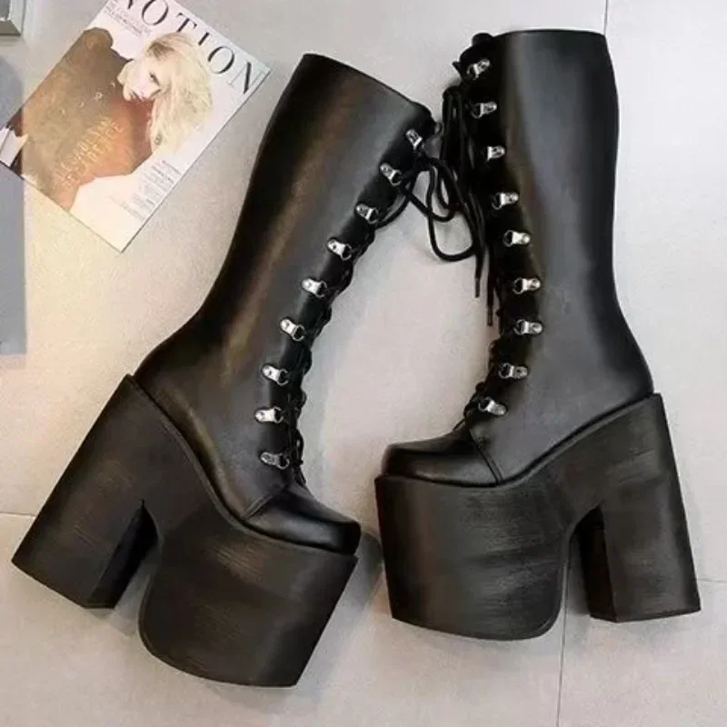 2024 European and American Nightclub Stage High-heeled Shoes Women\'s Boots Women\'s Cake Thick-soled Thick-heeled 14.5cm Boots