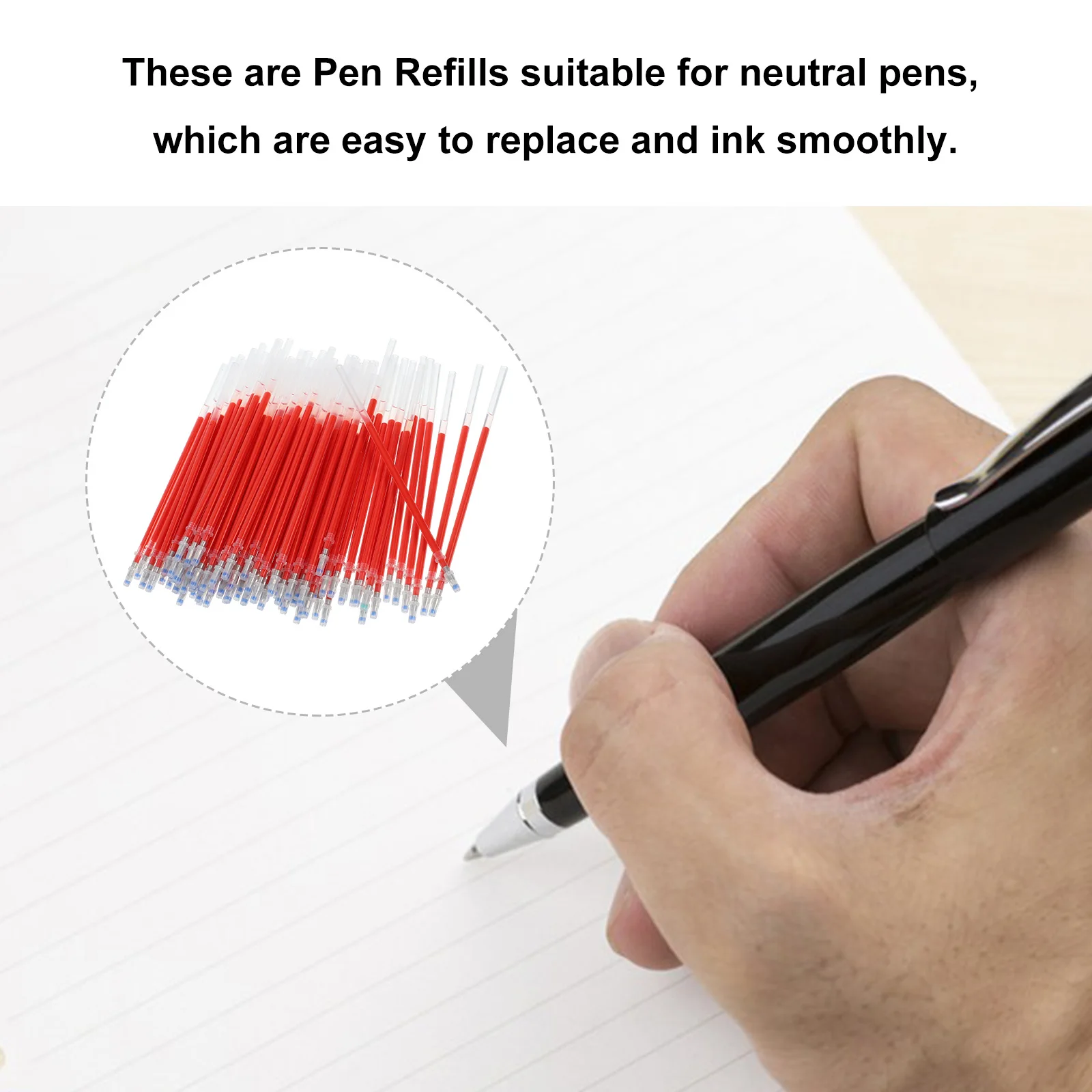 

100pcs Press Type Gel Replacement Smooth Writing Office Supplies Portable For Study Work Fine Tip Ballpoint Pen