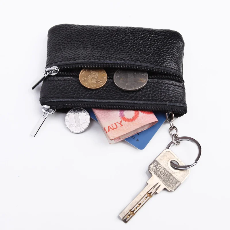 

Key Ring Coins Wallet Change Bag Short Genuine Leather Coin Purse Slim Wallets Earbuds Storage Credit Card Holder