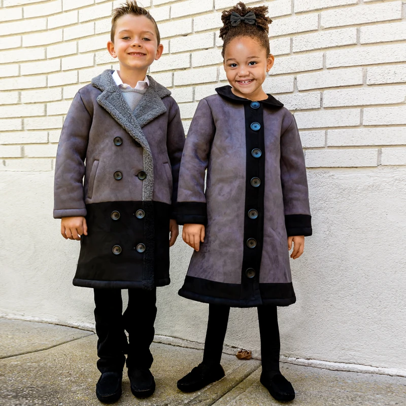 

Детское элегантное зимнее пальто для мальчиков и девочек, верхняя одежда, серая куртка, пальто с длинными рукавами и пуговицами, детская семейная одежда