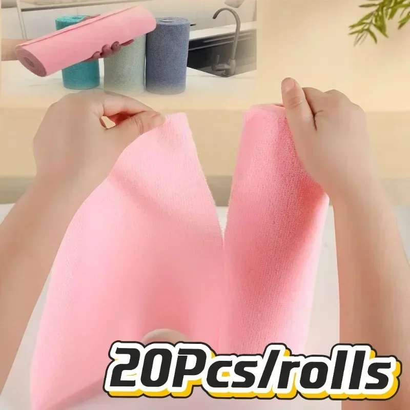 Disposable Dish Rag, Microfiber Towel Roll, Hand Tear Cleaning Towel, Reusable Washable Microfiber Towel 1 Roll(20pcs) 20x20CM