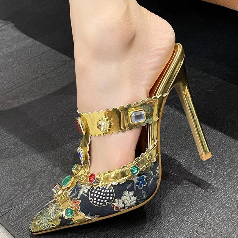 Liyke Runway Style Color Gem Women Pumps pantofole Crystal Rhinestone PVC trasparente muli tacchi alti Summer Party Prom Shoes