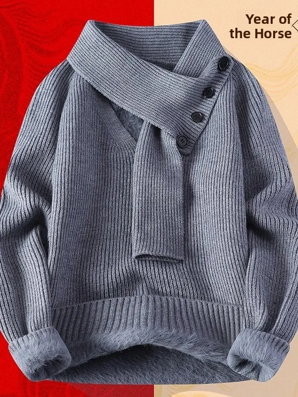 

Свободный вязаный свитер с шарфом Ne Design, мужской базовый слой, повседневный, Aosphere Sense, японский Sle, полиэфирное волокно