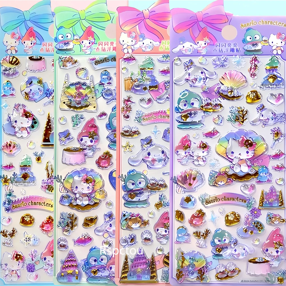 

4pcs Kawaii Anime 3D Relief Stickers for School Student Stationery Kuromi Pochacco My Melody Cinnamoroll Crystal Sticker