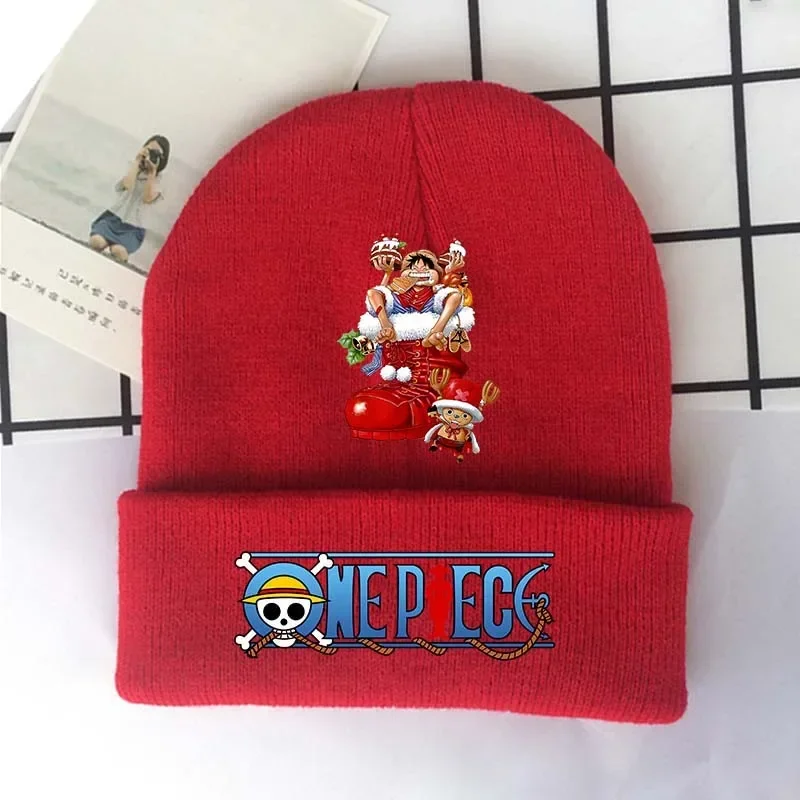 One Pieces Christmas Kid Knitted Hats Luffy Chopper New Year Santa Zoro Nami Stretch Caps Keep Warm Boy Girl Beanie Xmas Gifts