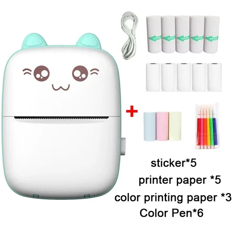 Portable Thermal Printer MINI CAT Print Photo Pocket Thermal Label Printer 58mm Printing Wireless Bluetooth Android IOS Printers