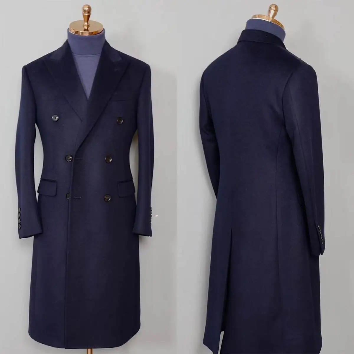 Pardessus long en tissu optique rétro, blazer classique, coupe-vent à revers, coupe couvertes, bleu marine, fête d'affaires, vêtements d'extérieur formels personnalisés