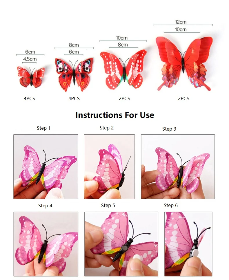 3d Stereoscopic Double-Layer Simulation Butterfly Refrigerator Sticker Creative Home Decoration Wall Sticker Fridge Magnets 12pc