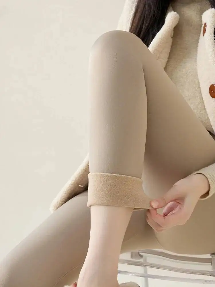 جديد الخريف الشتاء أرنب Sharkskin المرأة عادية الأساسية رشاقته الدافئة طماق البني صوف مبطن الجوارب