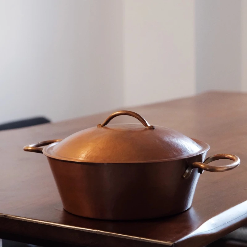 Handmade Vintage Copper Hot Pot Yunnan Red Soup & Stew Pot Even Heating Smooth Finish Multi-Purpose Cookware