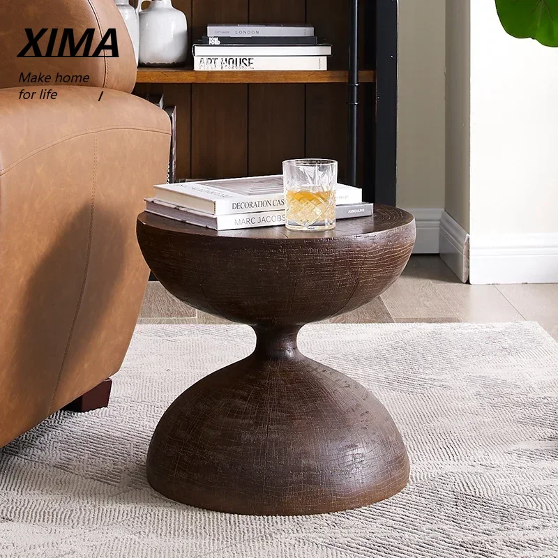 Wabi-sabi style retro stool outdoor coffee table living room log hourglass side table bedside table imitation solid wood