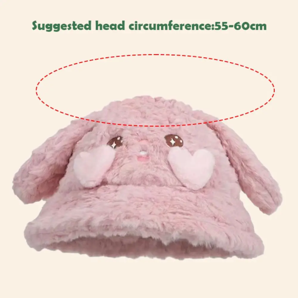Sombrero de cubo de felpa de alta calidad, gorro de lavabo con diseño de orejas de conejo grandes de dibujos animados, gorro de invierno cálido a prueba de viento para mujer