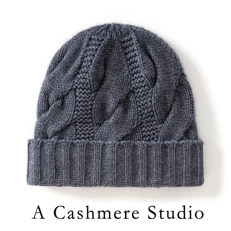 شتاء جديد المرأة الكشمير الخالص في الهواء الطلق محبوك مكبل قبعة فول بلون الملتوية زهرة سميكة الدافئة الرجال قبعة صغيرة #1