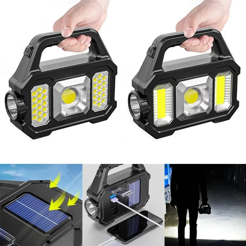 Solar Flashlight Waterproof COB LED Torch Brightly Light Portable USB Rechargeable Powerful For Home Camping Hiking Lighting