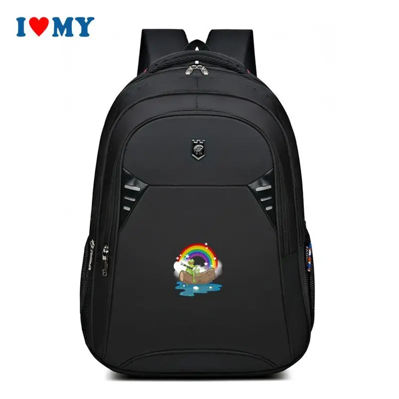 

Black Sport Backpack for School Students, Men & Women, Casual Daypack with Cute Cartoon Rainbow Print, Large Capacity Travel Bag