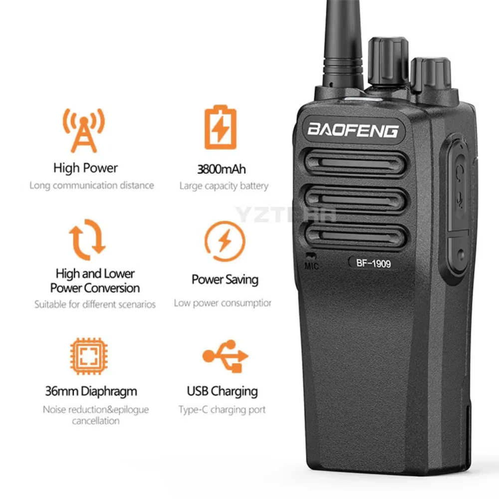 

Baofeng BF-1909 Walkie Talkie 12W High Power UHF 400-470mhz FM Two Way Radio Type C Charging Transmitter Upgrade BF888S UV5R Etc