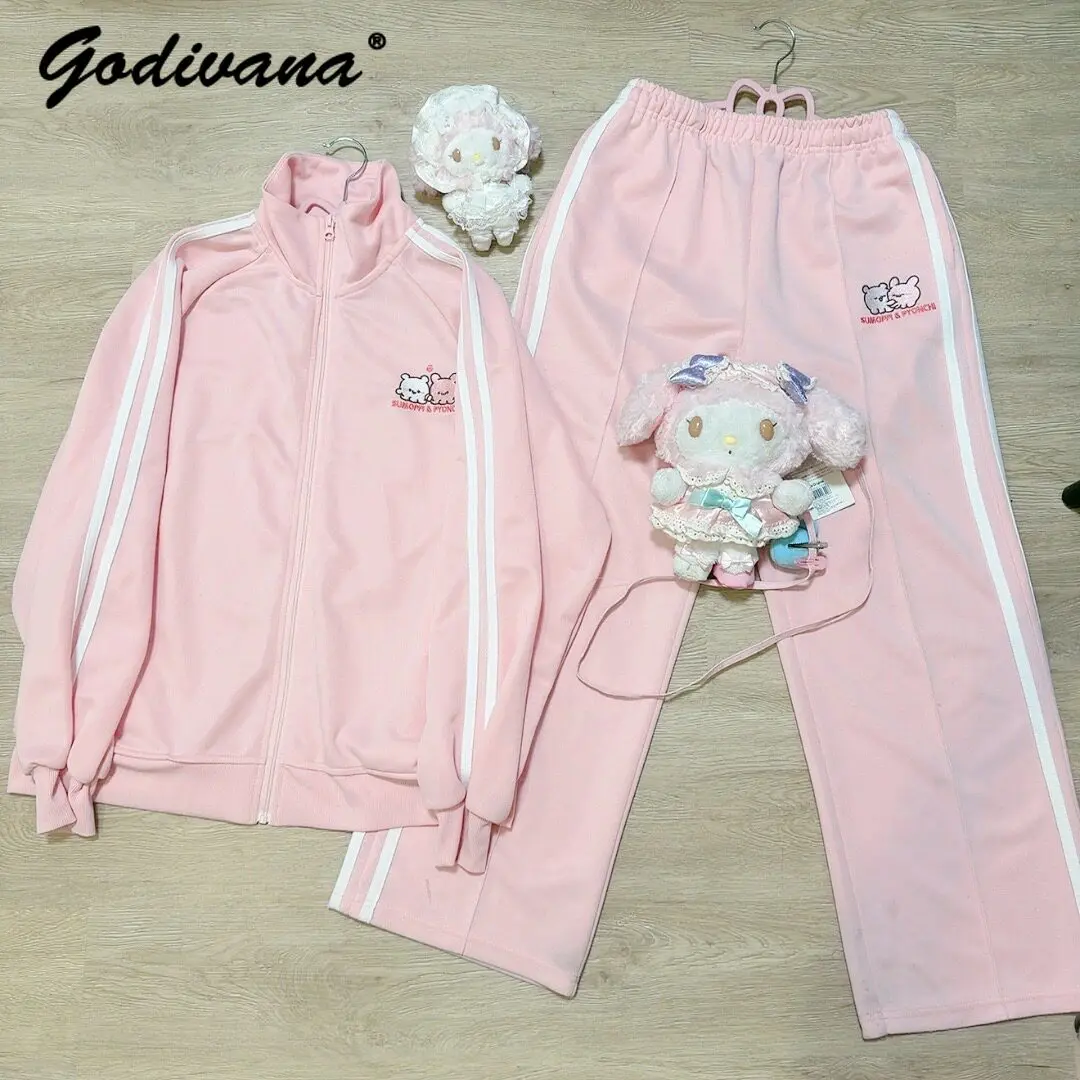 Japanese Style Cute Girl Students Casual Sportswear Suit Spring & Fall Women's Loose Cardigan Jacket and Pants Two-piece Set