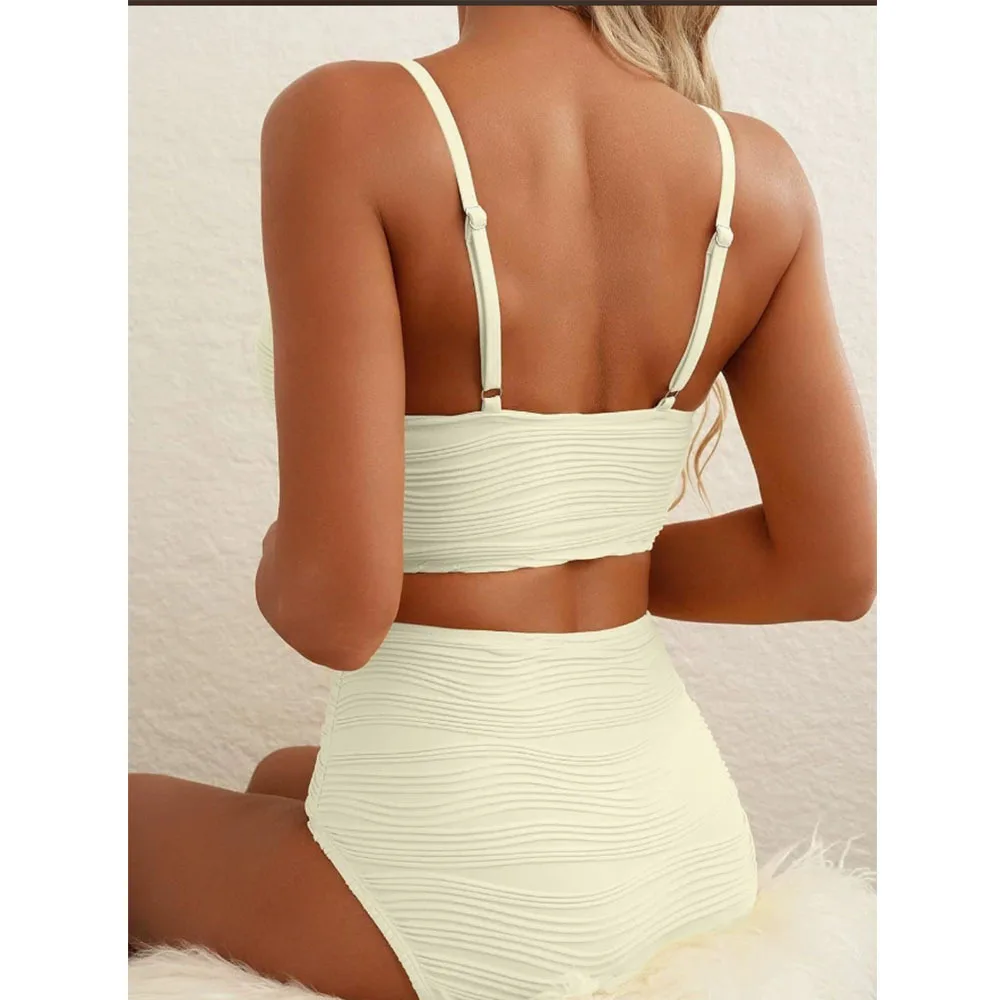 2025 새로운 비키니 수영복 여성 섹시한 서스펜더 솔리드 컬러 안티 스트립 수영복 비치 바람 수집 분할 수영복