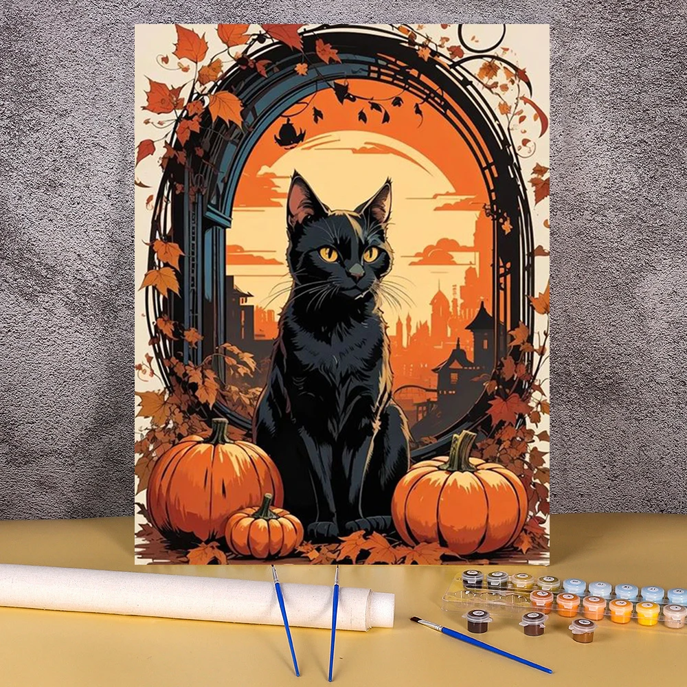 

Black Cat Painting By Numbers Halloween Pumpkin DIY Picture With Numbers Drawing On Canvas Wall Art For Living Room Home Decor