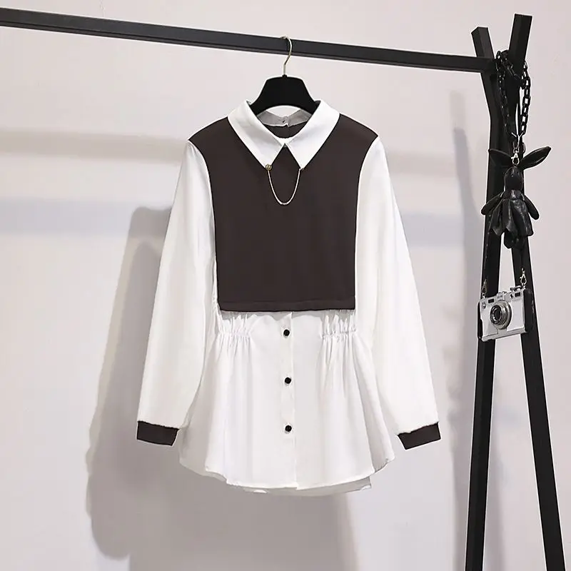 Retro Niche Fake Two-piece Spring Autumn New Fashion Korean Version Plus Size Shirt Popular This Year Beautifu Llittle Shirt