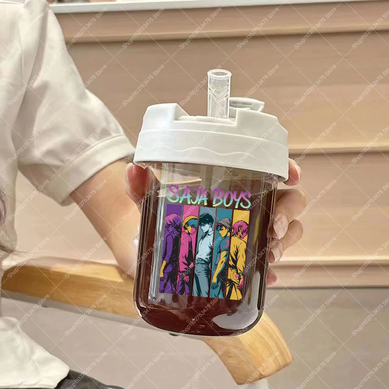 

KPop Охотники на демонов Детская стеклянная чашка с соломинкой Мультяшная милая бутылка для воды Детское аниме Креативные чашки для холодного напитка, сока, молока, подарки