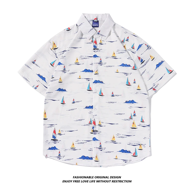 

Hawaii Floral Print Ice Silk ort Sve Men's irt Beach Vaion Loose Fit Breathable Moisture ng Stand Sle You...