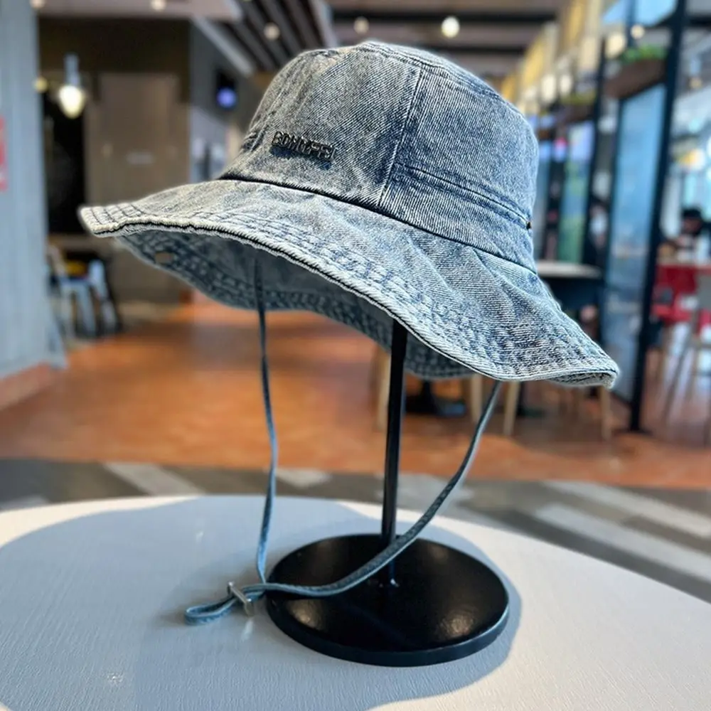 

Portable Sun Protection Denim Cloth Bucket Hat Anti-UV Breathable Fisherman Cap Retro Casual Mountaineering Caps Camping Hiking