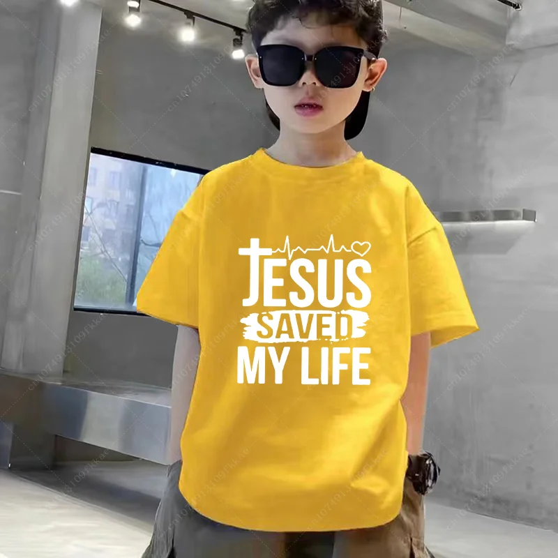 Cartoon Kids T-shirt JESUS Letter Print Short Sleeve Casual Tops Tee Kids Summer Boys Girls Clothes Teenager Fashion Summer Tees