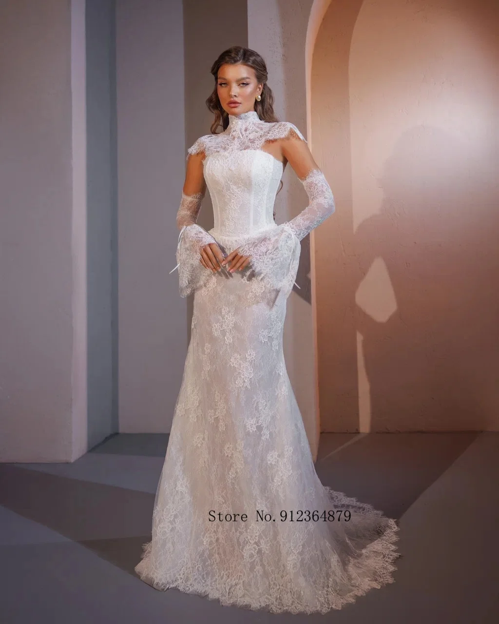 

Новые свадебные платья-футляры без бретелек со съемными длинными рукавами и кружевной отделкой вокруг шеи, пошив на заказ, 2026 Rode De Morrie