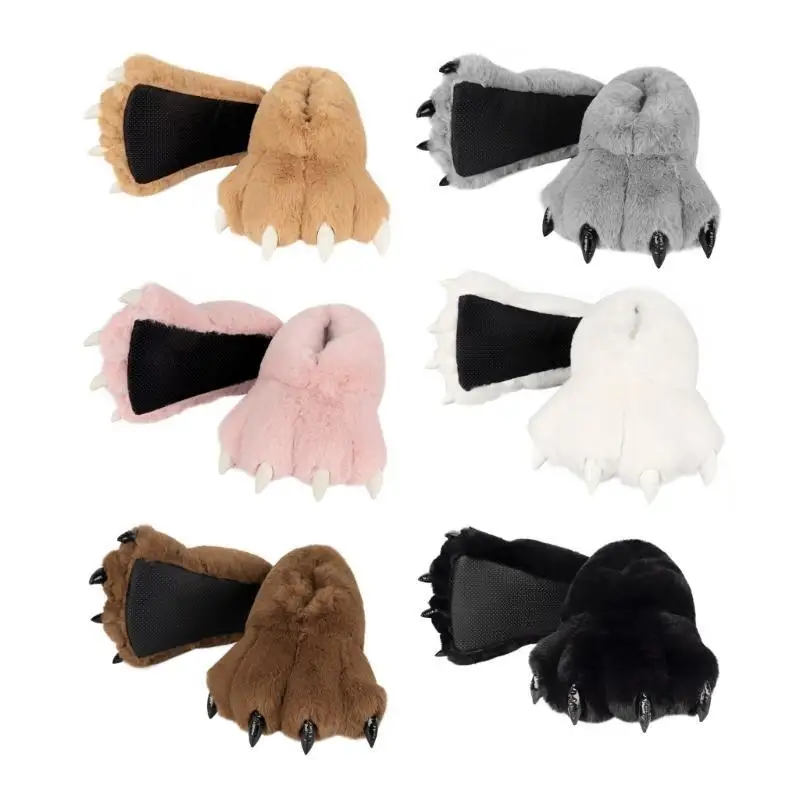 652F 動物の足スリッパぬいぐるみ暖かいホームクローズドバック靴面白い毛皮のような爪スリッパノベルティ動物の足スリッパ大人用