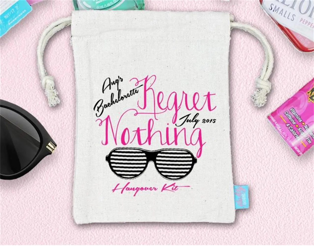 

20pcs Regret Nothing Bachelorette Party Hangover Kit- Heavy Weight Cotton Canvas Double Drawstring Mini Favor Bags