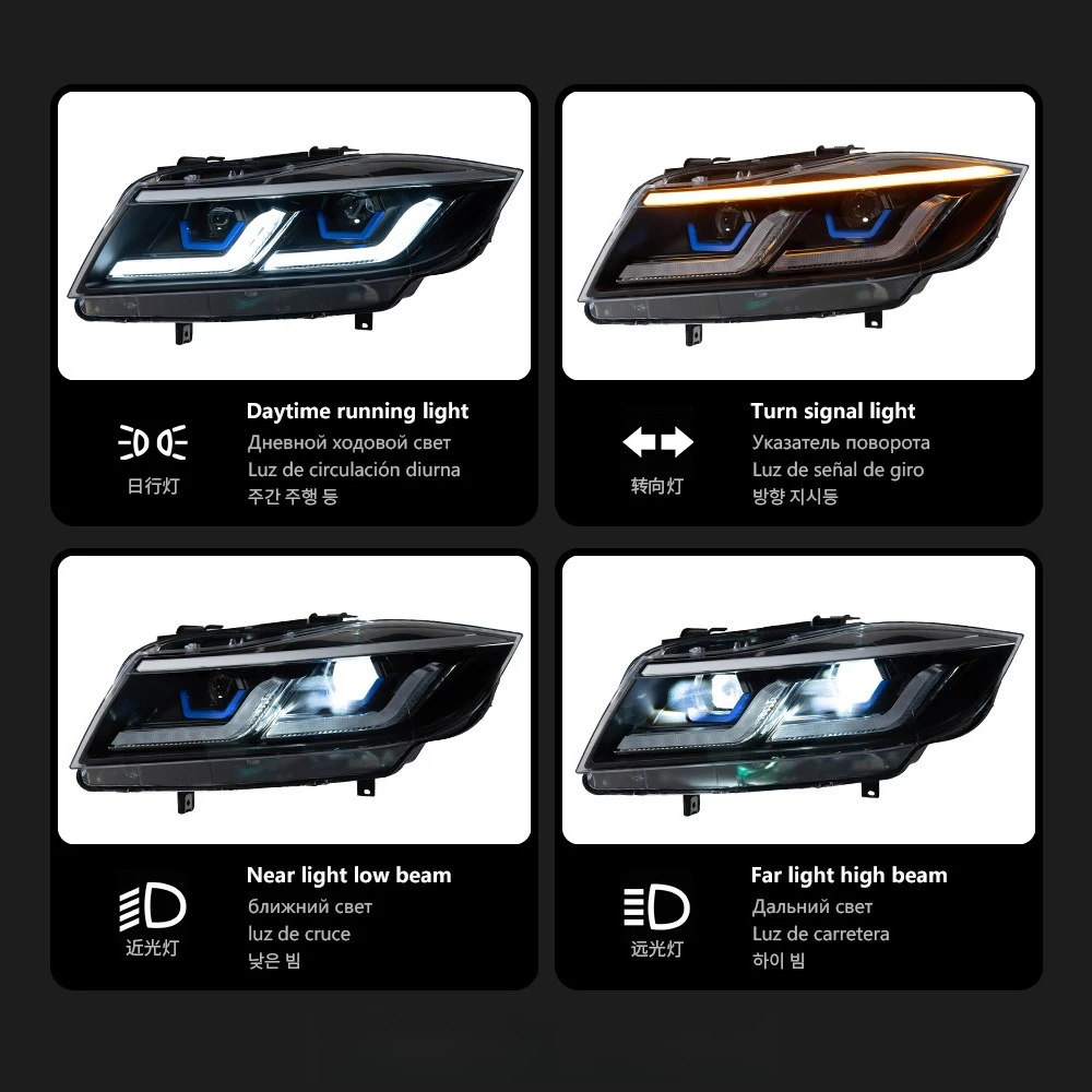 For BMW 3 Series E90 2005-2012 Front Headlight Assembly Dual Lens with LED Plug Play Daytime Upgrade Original Car Running Light