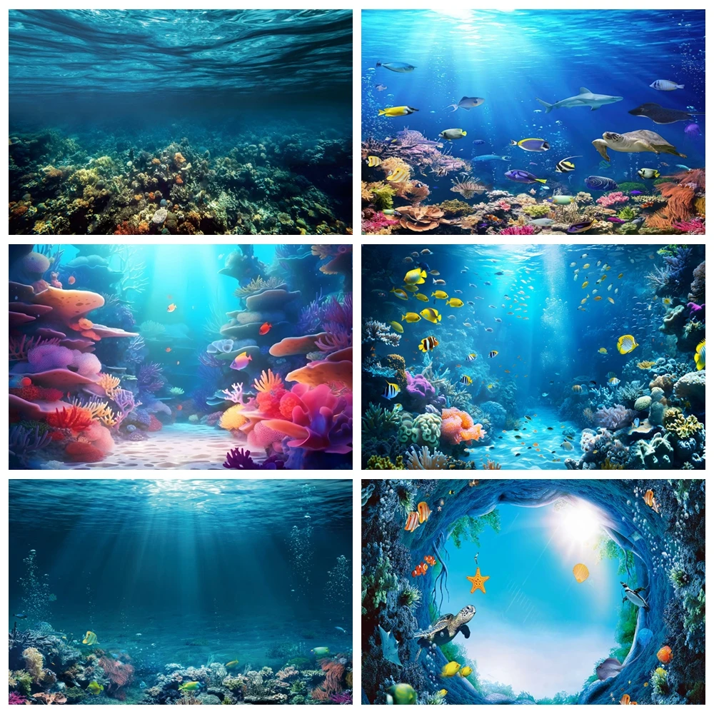 Underwater World Seabed Backdrop For Photography Ocean Undersea Fish Coral Baby Kids Birthday Background Decor Photo Studio Prop