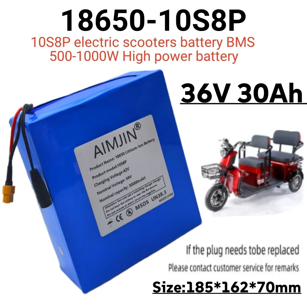 

18650 10S8P 36V 30000mAh 500-1000W lithium-ion battery pack, suitable for electric scooters electric vehicles, bicycles with BMS