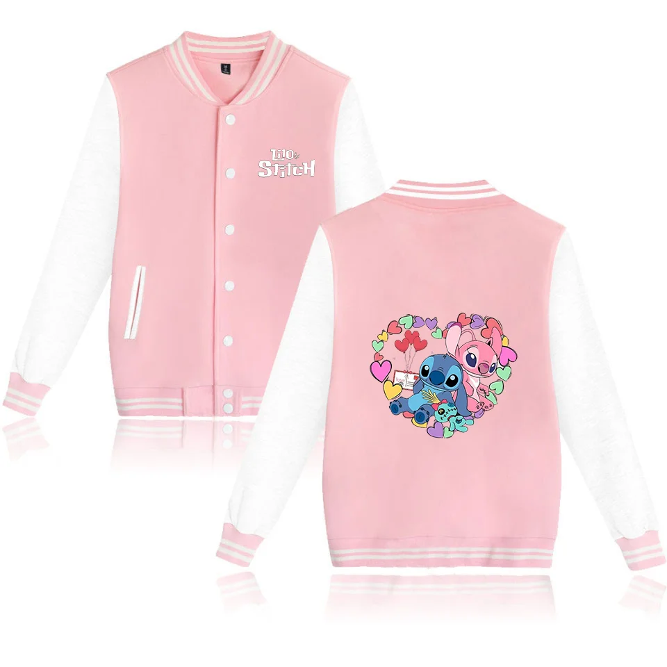 Lilo Stitch jaket Harajuku anak-anak, pakaian jalanan jaket bisbol Hip Hop longgar untuk pria dan wanita